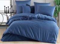 Постельное белье сатин страйп Venica Mascuse - Indigo (Turkey) с простыней на резинке 180х200х, евро